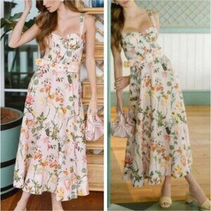NWT Cara Cara x OTM Calypso Midi Dress Stem Mauve Blush Floral Linen Wedding